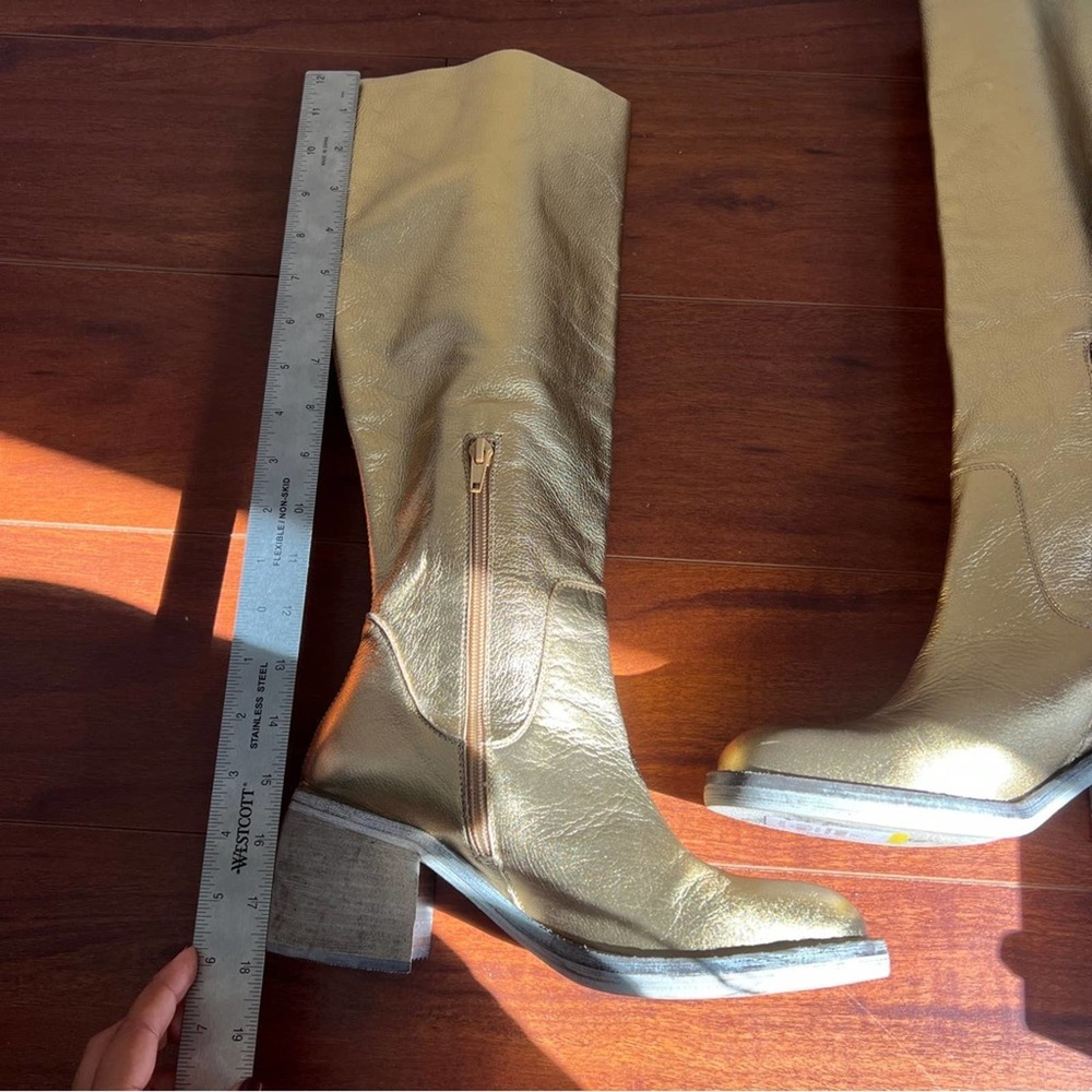 Free People Gold Essential Slouch Knee High Block Heel Boots Womens 37 - Picture 12 of 13